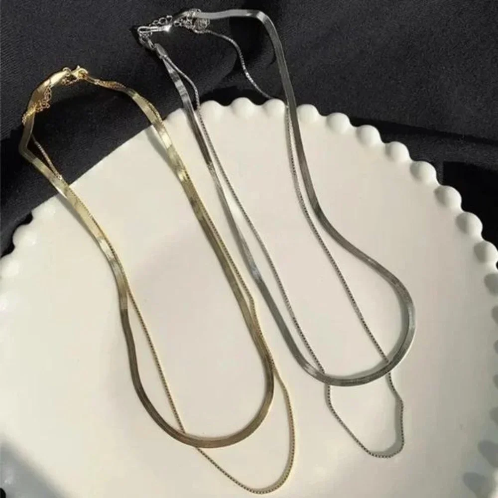 NEW GOLD DOUBLE LAYER 925 STERLING SILVER NECKLACE - Picture 3 of 4